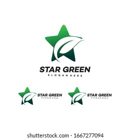 Estrella con hoja verde. Plantilla de logotipo - vector.