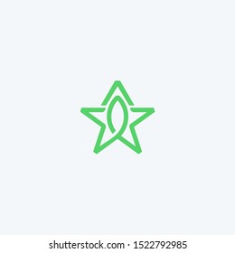 Star with green leaf symbol vector logo design icon