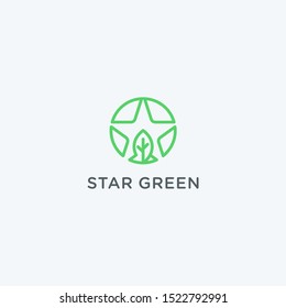 Star with green leaf symbol vector logo design icon