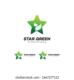 Star with green  leafs. Logo template- vector. 