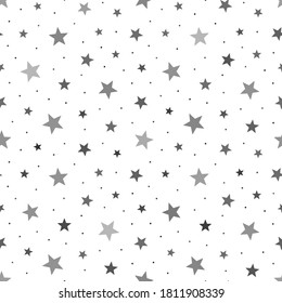 Star Grey Seamless Pattern. Cute Print Starry Sky. Background Space With Stars For Prints. Stars On Sky. Vector