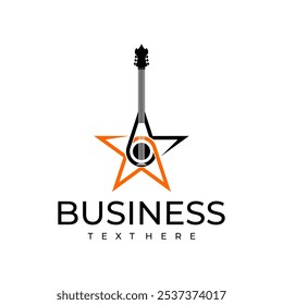 o logotipo da guitarra estrela combina luz estelar com som	