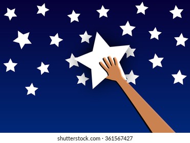 Star in hand against the sky