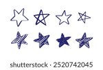 Star hand drawn blue marker pen. Doodle star sketch drawing. Vector illustration