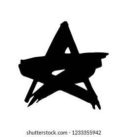 Star. Hand drawn paint object for design use. Abstract brush drawing. Vector art illustration grunge star. Isolated on white background.
