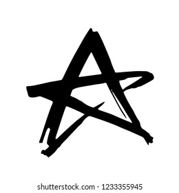 Star. Hand drawn paint object for design use. Abstract brush drawing. Vector art illustration grunge star. Isolated on white background.
