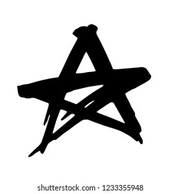 Star. Hand drawn paint object for design use. Abstract brush drawing. Vector art illustration grunge star. Isolated on white background.