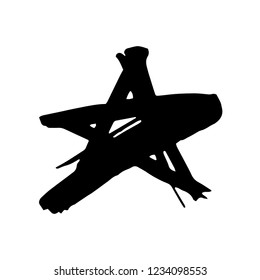 Star. Hand drawn paint object for design use. Abstract brush drawing. Vector art illustration grunge star. Isolated on white background.