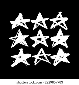 Star. Hand drawn paint object for design use. Abstract brush drawing. Vector art illustration grunge star. Isolated on black background.