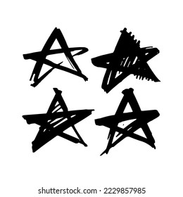 Star. Hand drawn paint object for design use. Abstract brush drawing. Vector art illustration grunge star. Isolated on white background.