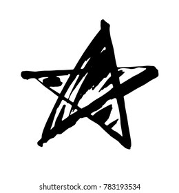 Star. Hand drawn paint object for design use. Abstract brush drawing. Vector art illustration grunge star. Isolated on white background.