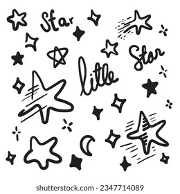 Étoile ensemble dessiné à la main. Illustration vectorielle noire dessinée à la griffe d'un gribouillage sur fond blanc