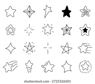 Star hand drawn set sparkling shapes create a cosmic motif for crafting celestial twinkle designs with magical sky decorations perfect for your illustration