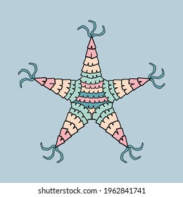 Star piñata - hand drawn vector illustration. Flat color design.