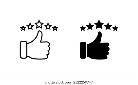 Conjunto de iconos de estrellas y manos, Plantilla de ilustración de diseño de Comentarios Vector de conjunto de iconos de estrellas, revisión del Cliente, calificación de calidad de golpe de Vector, sobre fondo blanco.