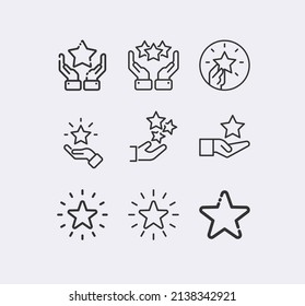 Star in hand  line icon set. Star Rating, review