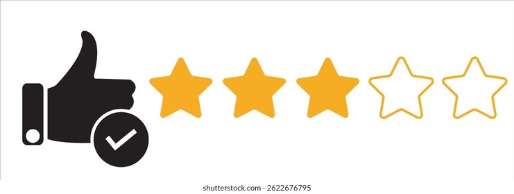 Estrella con el icono de calificación de la mano. Ilustración vectorial.