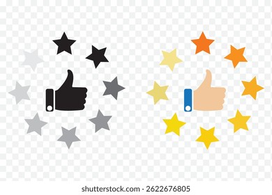 Estrella con el icono de calificación de la mano. Ilustración vectorial.