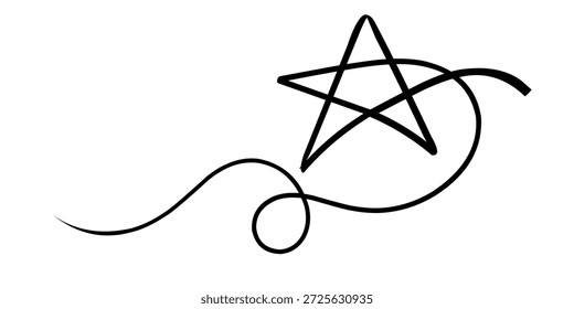 Skizzendesign mit Stern in der Hand. Eine visuell ansprechende handgezeichnete Illustration mit einem schwarzen gekrümmten Shooting Star.