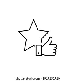 Icono de la línea de inicio de los dedos de las manos y las estrellas. Como, el concepto favorito, el amor y los testimonios. Estilo de contorno simple. Ilustración vectorial aislada en fondo blanco. EPS 10.