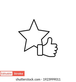 Star and hand thumb up line icon. Like, favourite, love, and testimonials concept. Simple outline style. Vector illustration isolated on white background. Editable stroke EPS 10. 