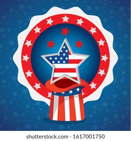 Star hat and seal stamp design, Usa happy presidents day united states america independence nation us country and national theme Vector illustration