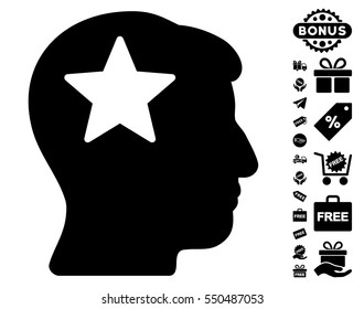 Star Head icon with free bonus symbols. Vector illustration style is flat iconic symbols, black color, white background.