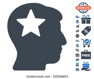 Star Head icon with free bonus pictograph collection. Vector illustration style is flat iconic symbols, smooth blue colors, white background.