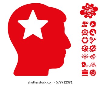 Star Head pictograph with bonus setup tools icon set. Vector illustration style is flat iconic red symbols on white background.