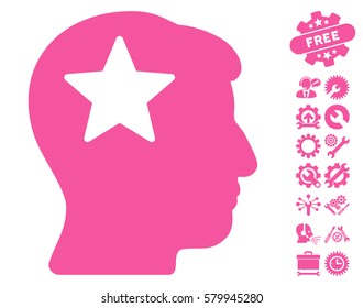 Star Head pictograph with bonus setup tools pictograph collection. Vector illustration style is flat iconic pink symbols on white background.