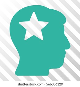 Star Head vector icon. Illustration style is flat iconic cyan symbol on a hatch transparent background.