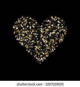 Star heart as a constellation love explosion vector illustration.  Glittering love galaxy made of flying gold stars vector. Glorious heart symbol Valentine graphic design.