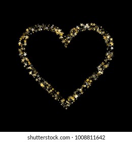 Star heart as a constellation love explosion vector illustration.  Glittering love galaxy made of flying gold stars and twinkling sparkles vector. Rich heart symbol Valentine frame graphic design.