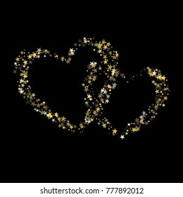 Star heart as a constellation love explosion vector illustration.  Sophisticated love galaxy made of flying gold stars vector. Glorious heart symbol Valentine graphic design.