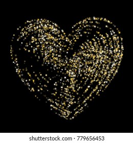 Star heart as a constellation love explosion vector illustration.  Elegant love galaxy made of flying gold stars vector. Premium heart symbol Valentine graphic design.