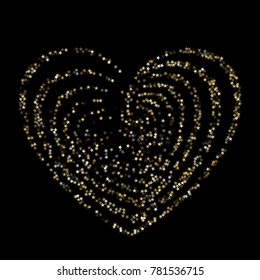 Star heart as a constellation love explosion vector illustration.  Glowing love galaxy made of flying gold stars and twinkling sparkles vector. Premium heart symbol Valentine graphic design.