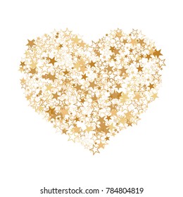 Star heart as a constellation love explosion vector illustration.  Cute love galaxy made of flying gold stars and twinkling sparkles vector. Rich heart symbol Valentine graphic design.