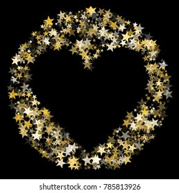 Star heart as a constellation love explosion vector illustration.  Twinkling love galaxy made of flying gold stars vector. Glorious heart symbol Valentine graphic design.