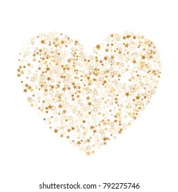 Star heart as a constellation love explosion vector illustration.  Stylish love galaxy made of flying gold stars and twinkling sparkles vector. Premium heart symbol Valentine graphic design.