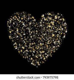 Star heart as a constellation love explosion vector illustration.  Sophisticated love galaxy made of flying gold stars vector. Rich heart symbol Valentine graphic design.