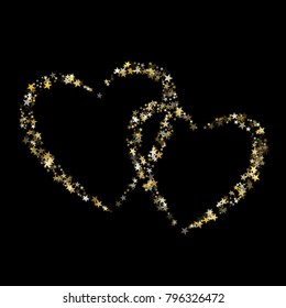 Star heart as a constellation love explosion vector illustration.  Trendy love galaxy made of flying gold stars vector. Luxurious heart symbol Valentine graphic design.