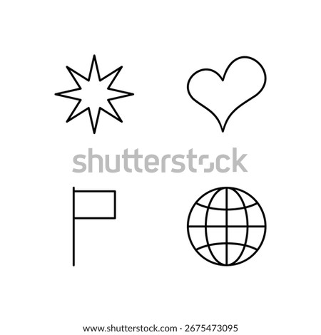 Star Heart Flag and Globe Icon Set for Web and Mobile UI Tools