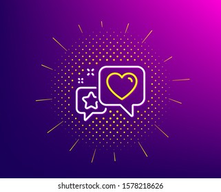 Star, heart line icon. Halftone pattern. Feedback rating sign. Customer satisfaction symbol. Gradient background. Heart line icon. Yellow halftone pattern. Vector