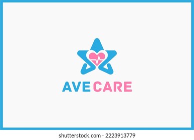 Star with heart and pulse logo design
