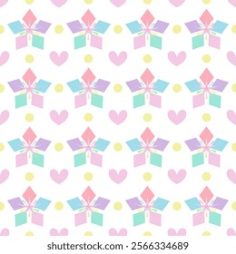 Star heart shape of pastel colorful. Cute style. Seamless pattern on white background. Vector.