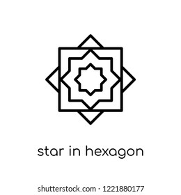 star in hexagon of small triangles icon. Trendy modern flat linear vector star in hexagon of small triangles icon on white background from thin line Geometry collection, outline vector illustration