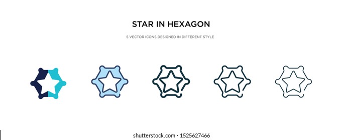 star in hexagon of small triangles icon in different style vector illustration. two colored and black star in hexagon of small triangles vector icons designed filled, outline, line and stroke style