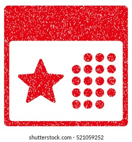 Star Holiday Calendar grainy textured icon for overlay watermark stamps. Flat symbol with unclean texture. Dotted vector red ink rubber seal stamp with grunge design on a white background.