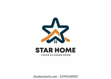 Star house logo design with simple thick line icon symbol