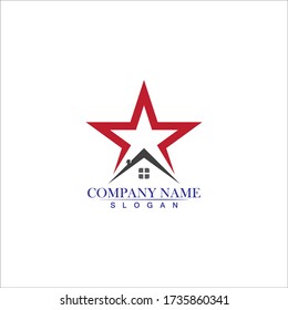 Star and house logo template. American house vector design